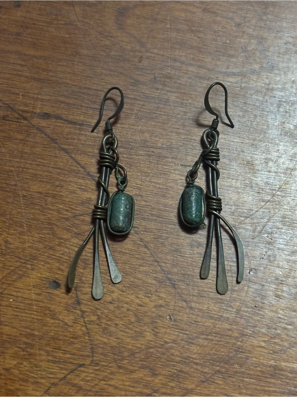 Vintage artisan Handmade Wire Wrapped Stone Drop Earrings